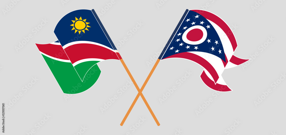 Crossed flags of Namibia and the State of Ohio. Official colors. Correct proportion Crossed flags of Namibia and the State of Ohio. Official colors. Correct proportion