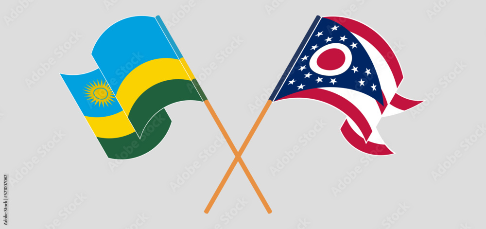 Crossed flags of Rwanda and the State of Ohio. Official colors. Correct proportion Crossed flags of Rwanda and the State of Ohio. Official colors. Correct proportion