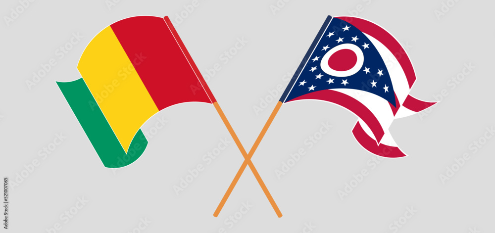Crossed flags of Guinea and the State of Ohio. Official colors. Correct proportion