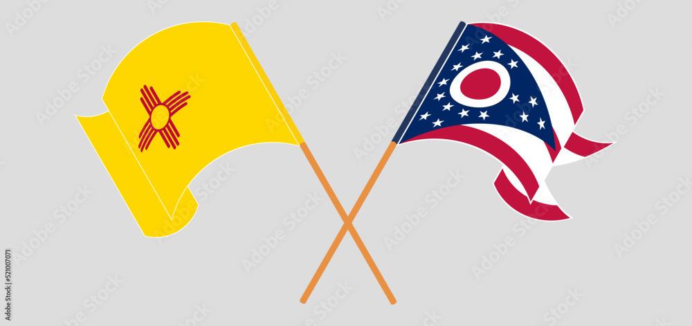 Crossed flags of the State of New Mexico and the State of Ohio. Official colors. Correct proportion