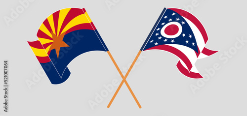 Crossed flags of the State of Arizona and the State of Ohio. Official colors. Correct proportion