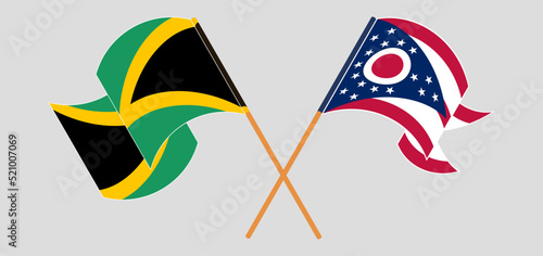 Crossed flags of Jamaica and the State of Ohio. Official colors. Correct proportion