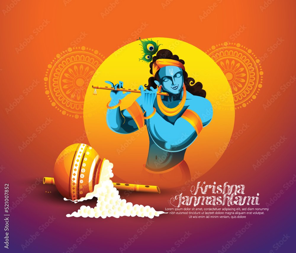 Happy Janmashtami festival background of India, illustration of ...