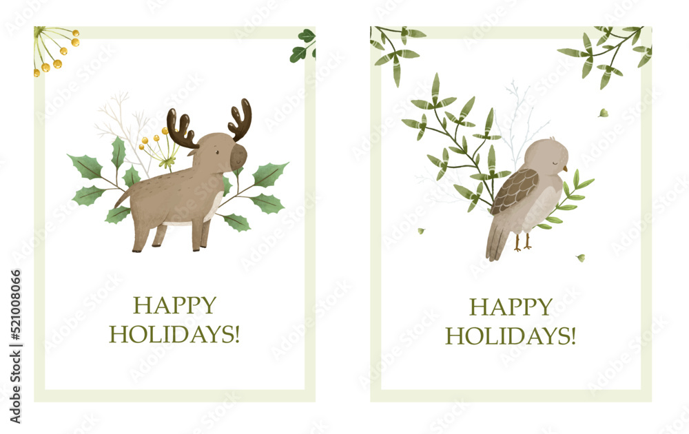 new year and christmas cards, cute childish hand painted illustration new year and christmas cards, cute childish hand painted illustration