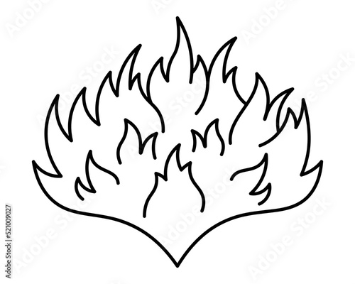 Flame of fire. The fire is burning. Sketch. Vector illustration. Hot tongues of fire. Coloring book for children. Isolated background. Doodle style. Idea for web design.