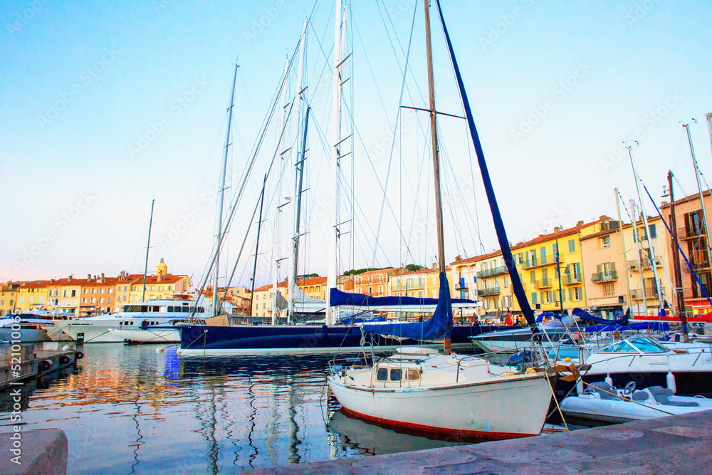 Luxury Sailboats and motoryachts in harbor of Saint-Tropez , french Riviera of Mediterranean coast