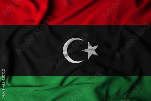 Selective focus of libya flag, with waving fabric texture. 3d illustration 