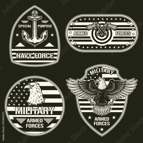 Military US set monochrome sticker