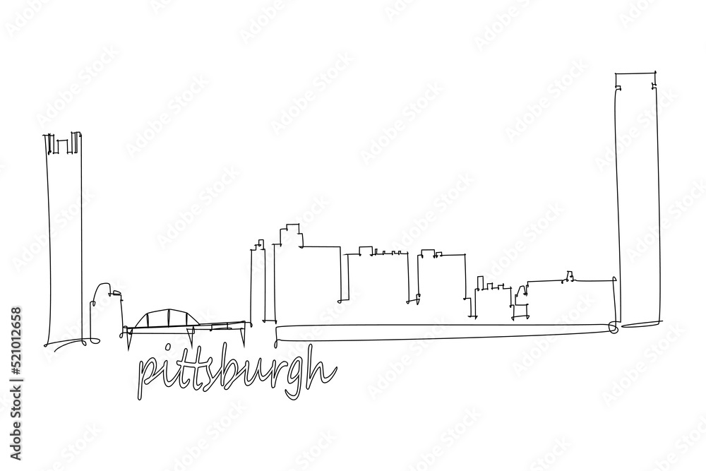 Pittsburg City skyline Line drawing. vector illustration modern buildings landmarks for printing or travel destination advertising concept.
