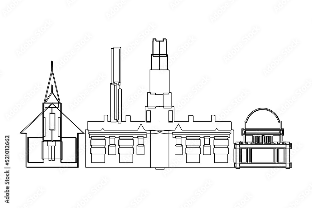 City skyline Line drawing. vector illustration modern buildings landmarks for printing or travel destination advertising concept.