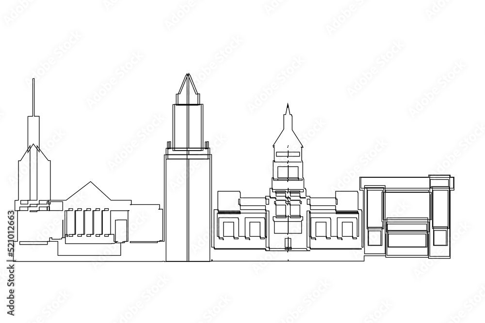 A city skyline Line drawing in USA. Vector illustration modern buildings landmarks for printing or travel destination advertising concept.