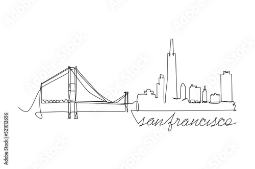 San Francisco City skyline line drawing. vector illustration modern buildings landmarks for printing or travel destination advertising concept.
