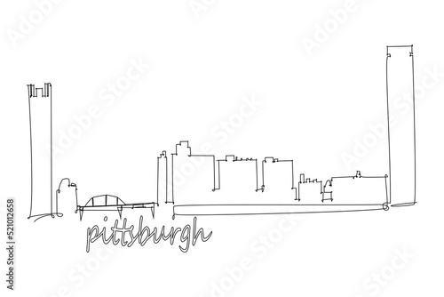 Pittsburg City skyline Line drawing. vector illustration modern buildings landmarks for printing or travel destination advertising concept.