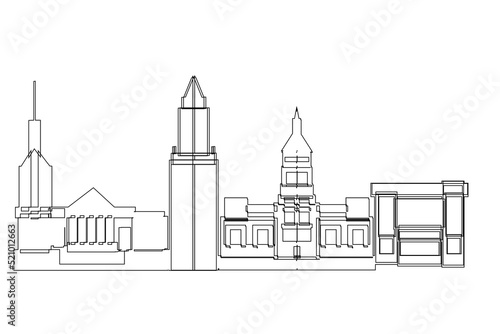 A city skyline Line drawing in USA. Vector illustration modern buildings landmarks for printing or travel destination advertising concept.