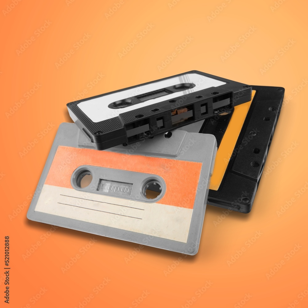Set of simple light analog audio cassette tape object. Retrowave, synthwave retro vintage