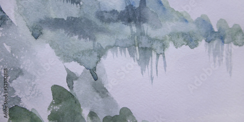 Panorama background with water surface. Freshness of nature wallpaper with space for text. Abstract watercolor painting.