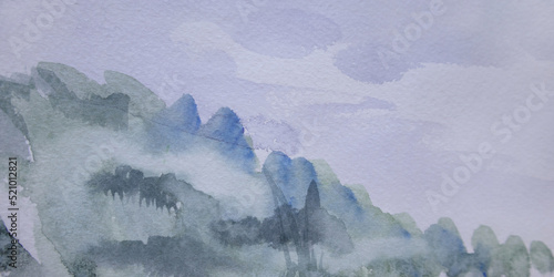 Neutral watercolor painting with space for text. Abstract nature panorama background. Calm and relax concept.