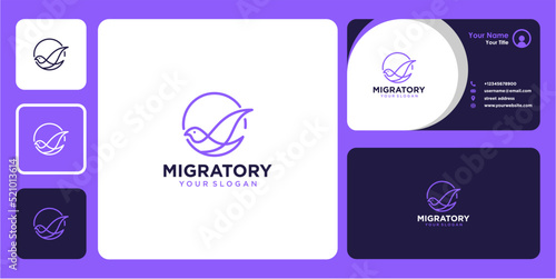 migratory logo design with bird or fly and business card