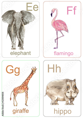 Canvas Print Animals icons vintage style collection ABC  watercolor illustration flashcard