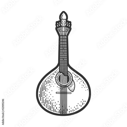 Portuguese guitar fado sketch engraving vector illustration. Scratch board imitation. Black and white hand drawn image.