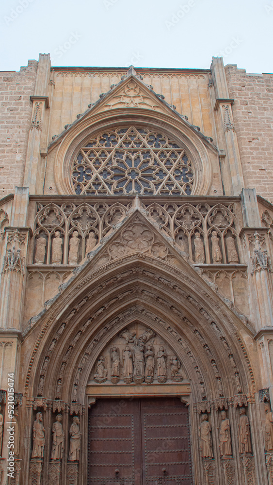 Facade of the medieval cathedral in the city of Valencia