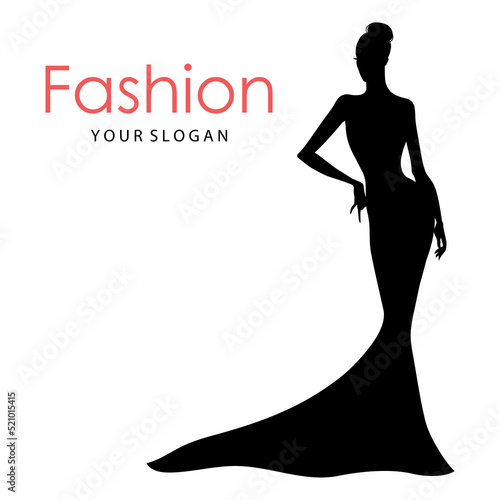 The black silhouette of a fashion model. Beautiful slim women isolated on a white background, vector illustration. Fashion logo design template.