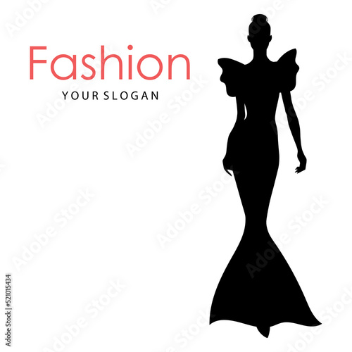 The black silhouette of a fashion model. Beautiful slim women isolated on a white background, vector illustration. Fashion logo design template.