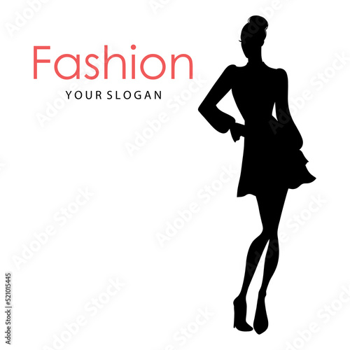 The black silhouette of a fashion model. Beautiful slim women isolated on a white background, vector illustration. Fashion logo design template.