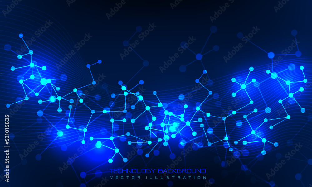 Abstract technology connect blue polygon DNA lines dots geometric background vector