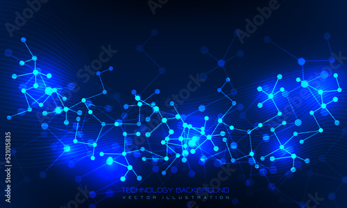 Abstract technology connect blue polygon DNA lines dots geometric background vector
