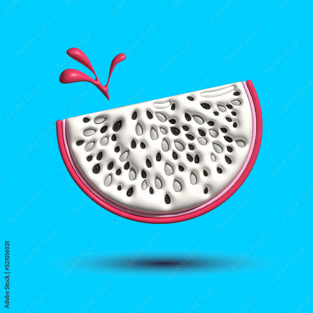 3d vector render realistic of dragon fruit slice with different types of minimalism in a cartoon style. Design glossy emotions. 3d vector render realistic fruit icon 3d vector render realistic of dragon fruit slice with different types of minimalism in a cartoon style. Design glossy emotions. 3d vector render realistic fruit icon