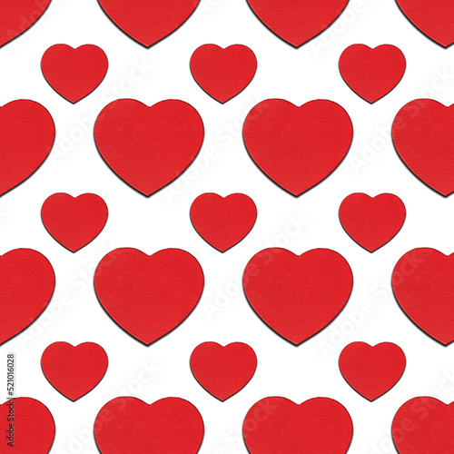 A seamless pattern of red hearts on a white background. Valentine's Day, Love