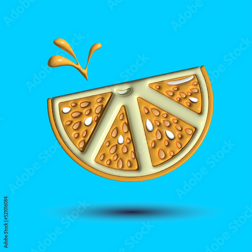 3d vector render realistic of orange slice with different types of minimalism in a cartoon style. Design glossy emotions. 3d vector render realistic fruit icon 