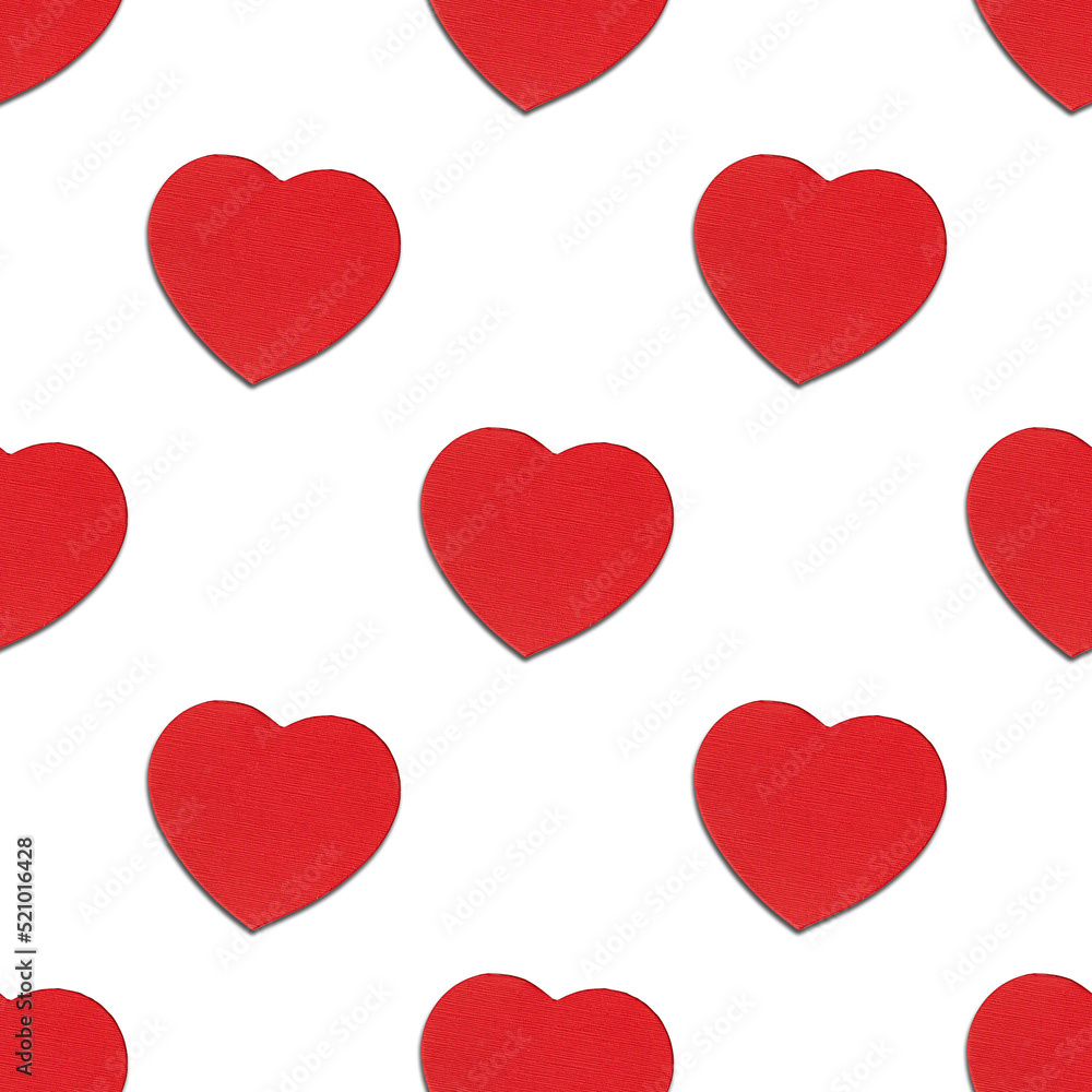 A seamless pattern of red hearts on a white background. Valentine's Day, Love