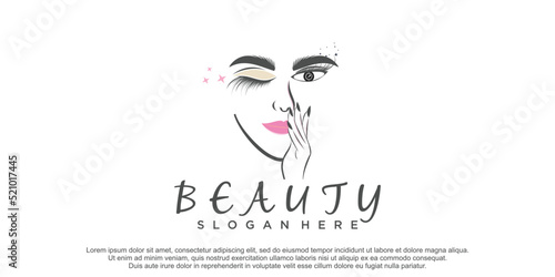 beauty women salon logo and eyelash extention nail polish concept