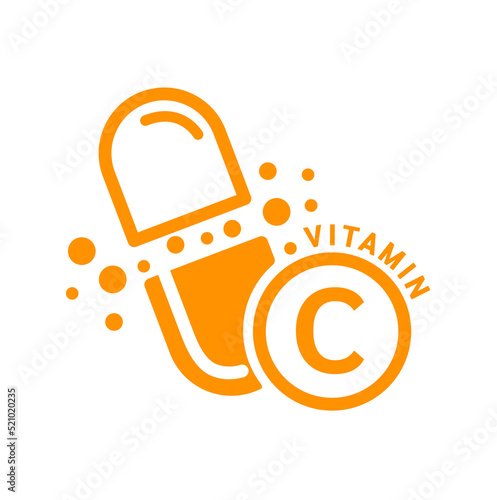 Vitamin C icon orange in capsule form simple line. Isolated on a white background. Medical symbol concept. Design for use on web app mobile and print media. Vector EPS10 illustration.