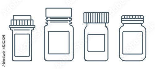 A set of medical bottles of different shapes. Set of line color icons.