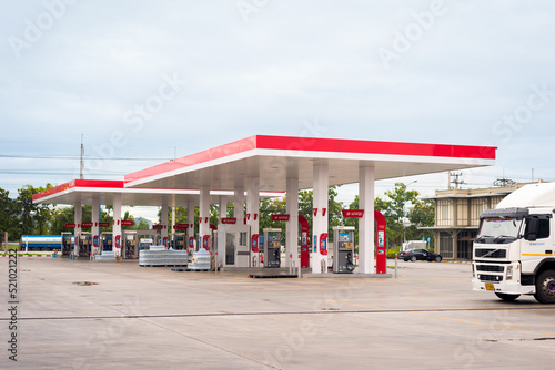 Phetchabun, Thailand - Aug 01, 2022: Esso gas station in the morning.
