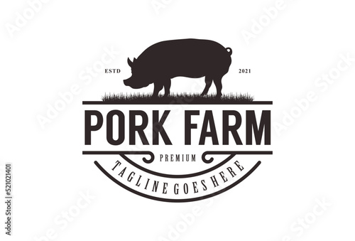 Vintage Pork farm logo design vector - vintage pig logo design inspiration