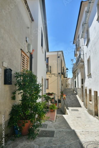 A small street between the old houses of Zungoli, one of the most beautiful villages in Italy.