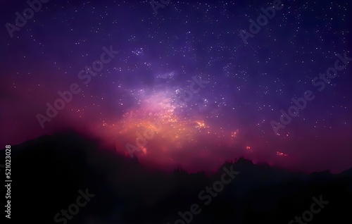 Milky Way Galaxy. Long exposure photograph. With grain