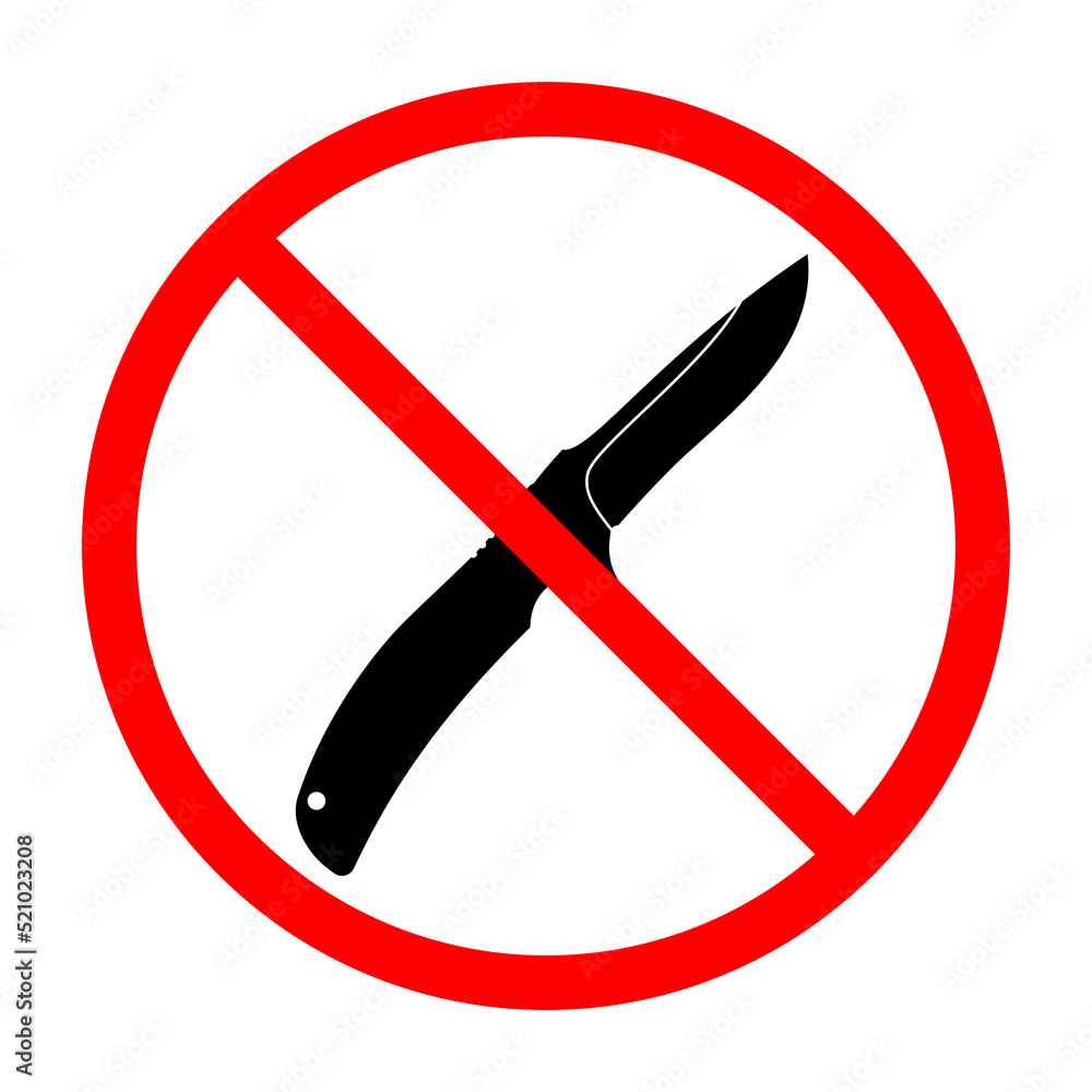 No Knife sign. Knife ban sign. Dangerous weapon. Prohibition sign