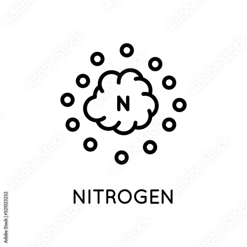 Nitrogen Gas Icon. Done in Modern Black Linear Style Isolated on White Background.
