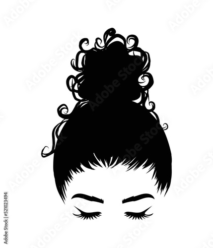  Mom life style clip art for prints of afro girl with beautiful curly hair bun and small baby hair curls.