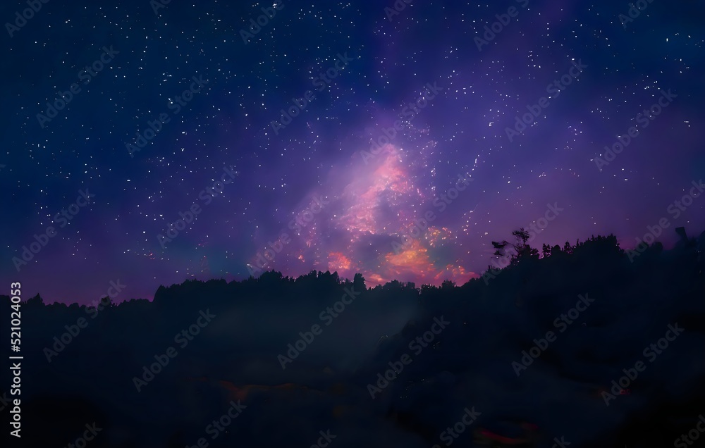 Naklejka premium Milky Way Galaxy. Long exposure photograph. With grain