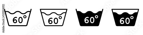 Degrees of water. Wash at a temperature not exceeding 60 degrees. Isolated wash icon. Vector illustration.