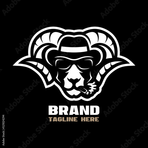 Modern goat ganster head mascot logo. Vector illustration