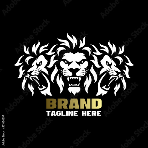 Modern mascot triple head lion king logo. Vector illustration