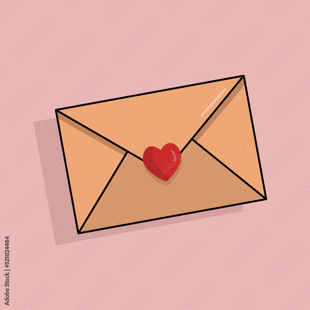 Vector flat envelope illustration. Vector envelope icon.Cute envelope with heart on light pink background. Vector flat envelope illustration. Vector envelope icon.Cute envelope with heart on light pink background.