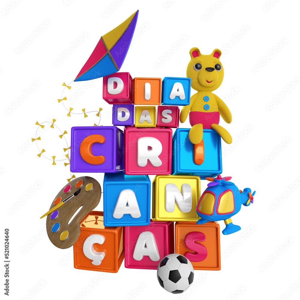 Isolated 3d stamp in portuguese for children's day campaign Isolated 3d stamp in portuguese for children's day campaign